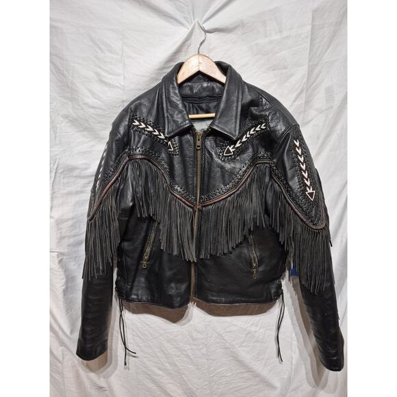 Unik Jackets & Blazers - Womens Leather Jacket Fringe Stitching Bead Size 22 With Removable Liner Western